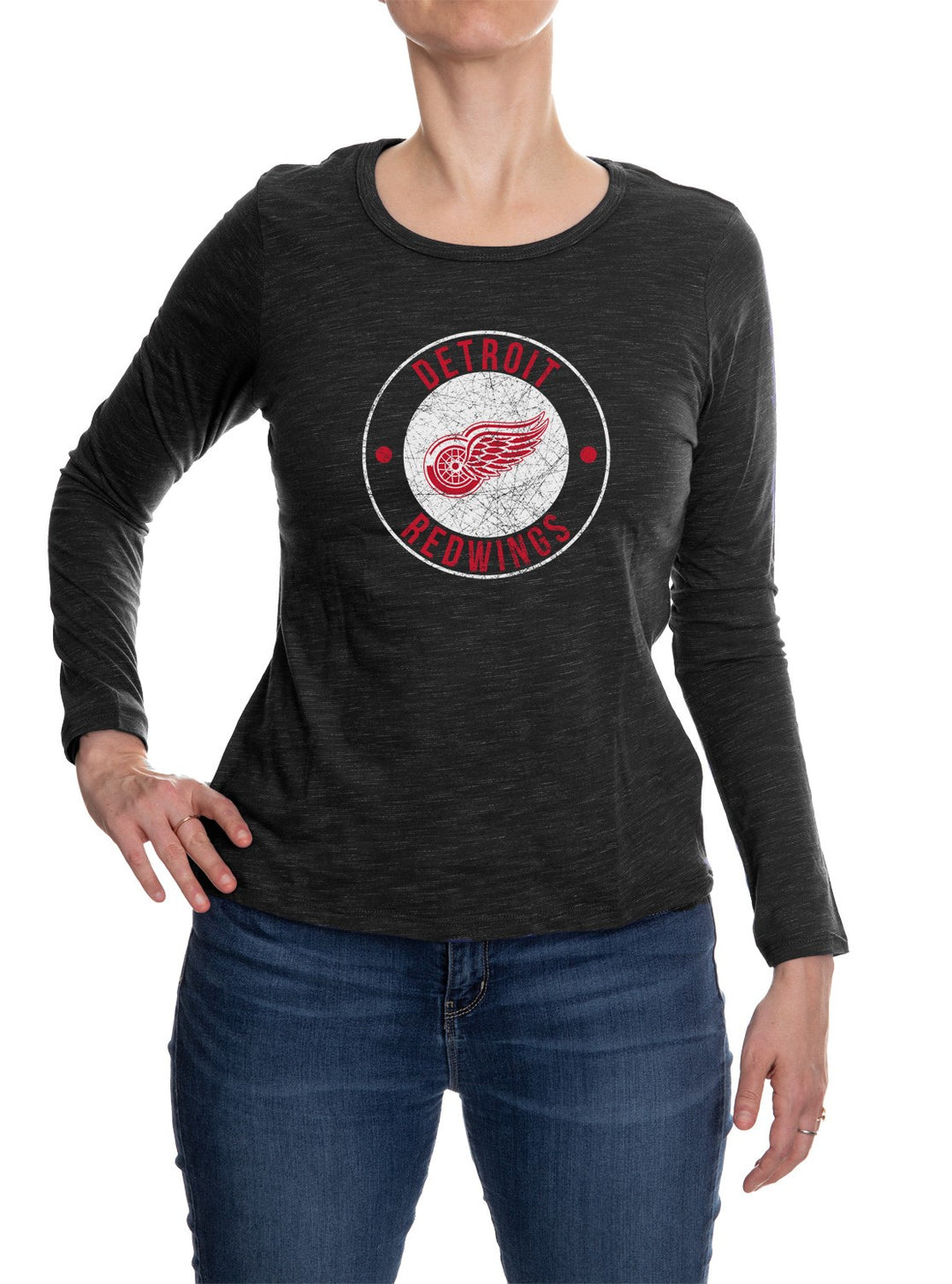 Detroit Red Wings Long Sleeve Shirt for Women in Black Front View