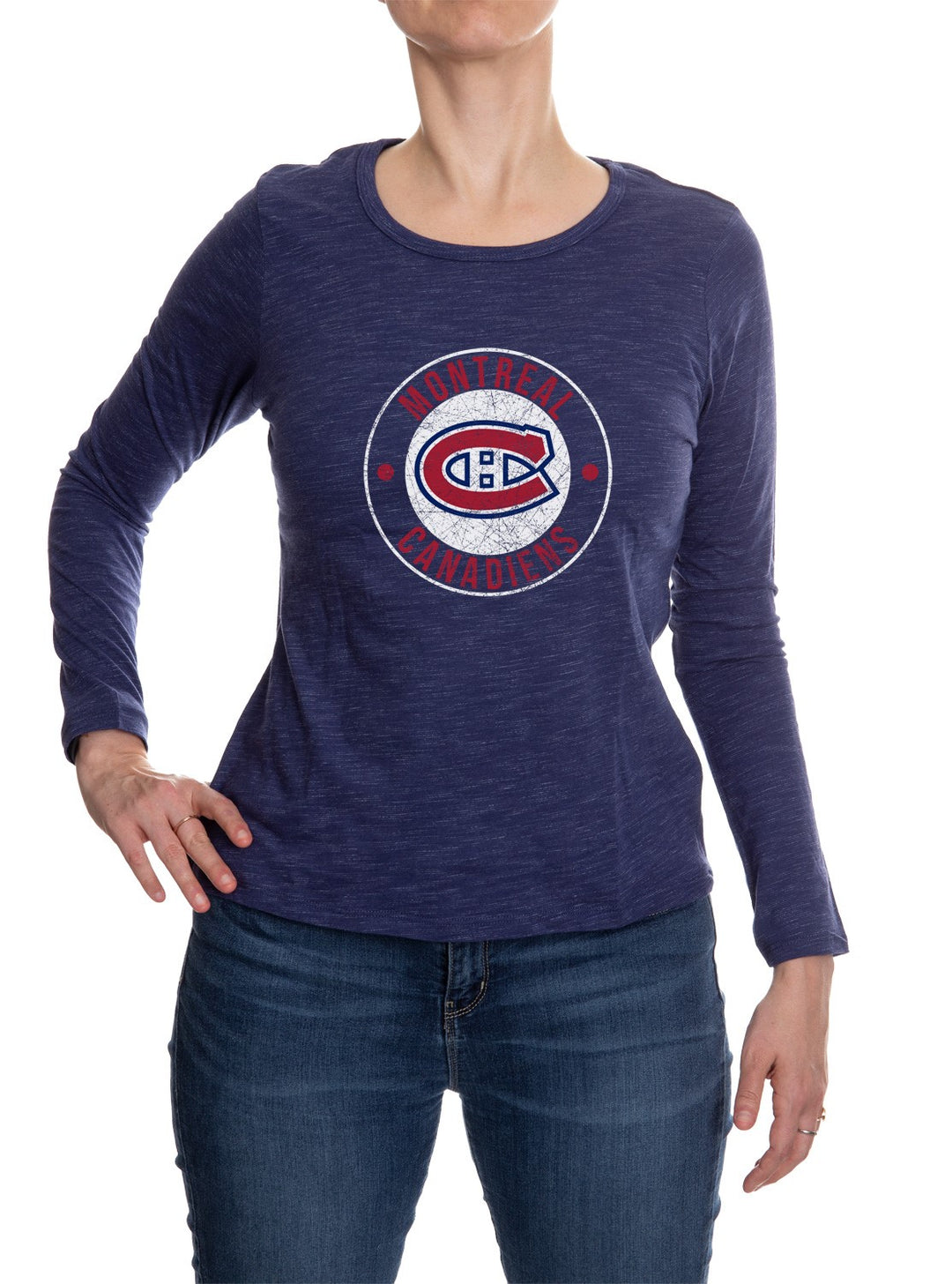 Montreal Canadiens Long Sleeve Shirt for Women in Blue Front View