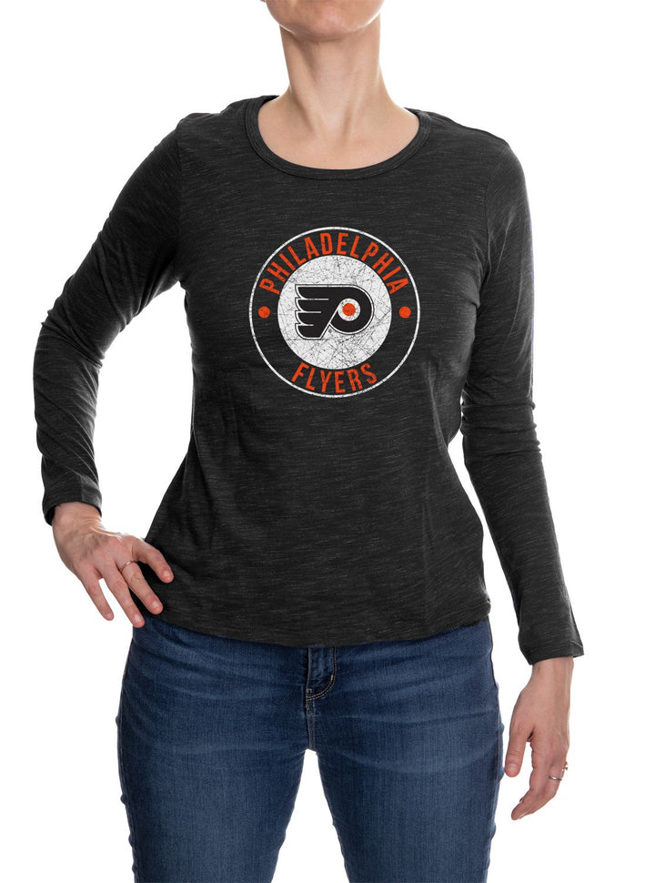 Philadelphia Flyers Long Sleeve Shirt for Women in Black Front View