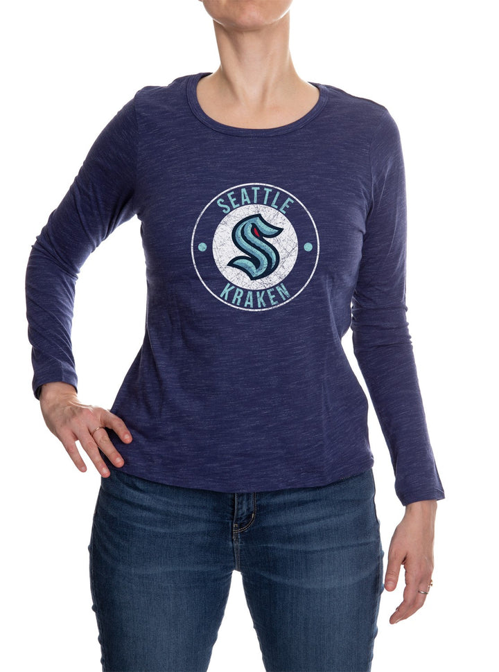 Seattle Kraken Long Sleeve Shirt for Women in Blue Front View