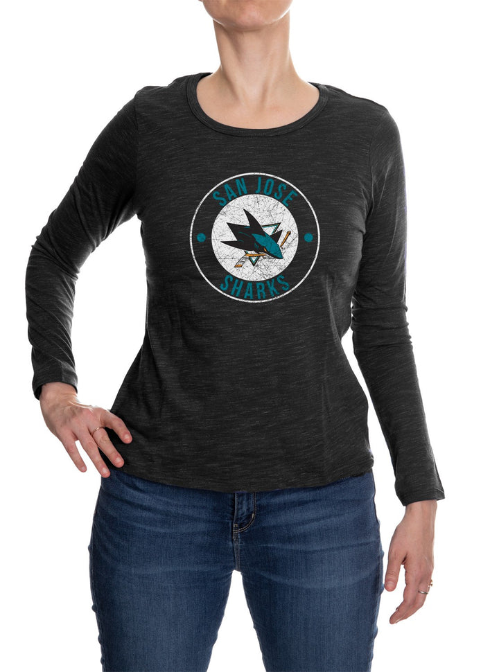 San Jose Sharks Long Sleeve Shirt for Women in Black Front View