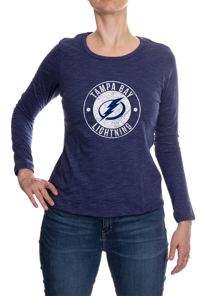 Tampa Bay Lightning Long Sleeve Shirt for Women in Blue Front View