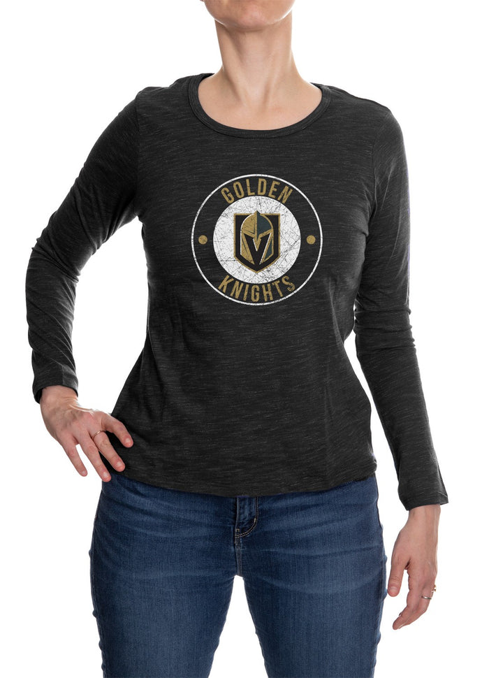 Vegas Golden Knights Long Sleeve Shirt for Women in Black Front View