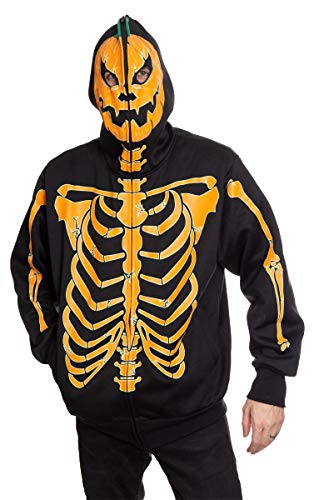 Glow in the Dark Pumpkin Skeleton Hoodie - Full Zip Hooded Costume