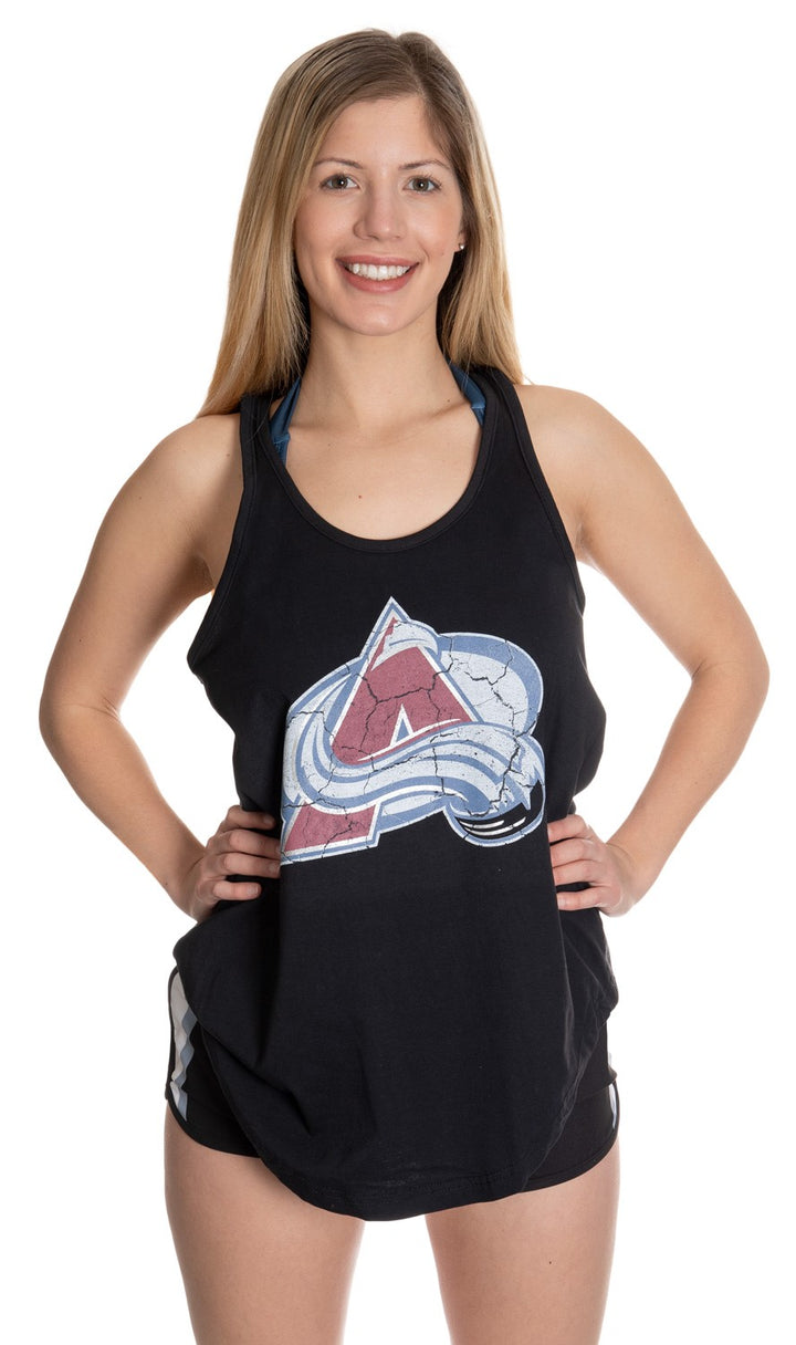 Colorado Avalanche Distressed Flowy Rank Full View Of Front, Modeled .