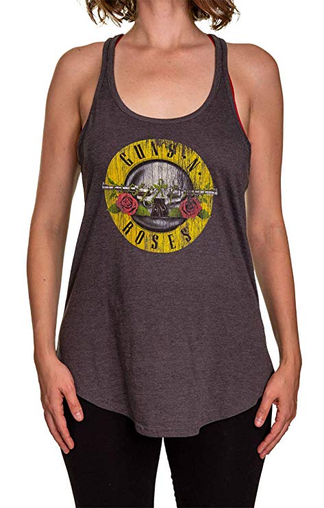  Guns N Roses Distressed Logo Bullet Flowy Racerback Cover Up- Charcoal