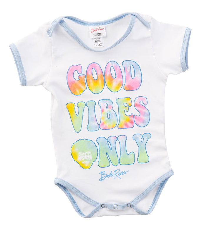 Good Vibes Only Bob Ross Onesie View From Front.