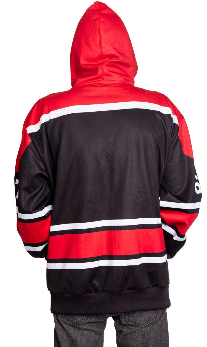 Canada Flag 1867 Pullover Hoodie Back View With Hood Up Being Worn
