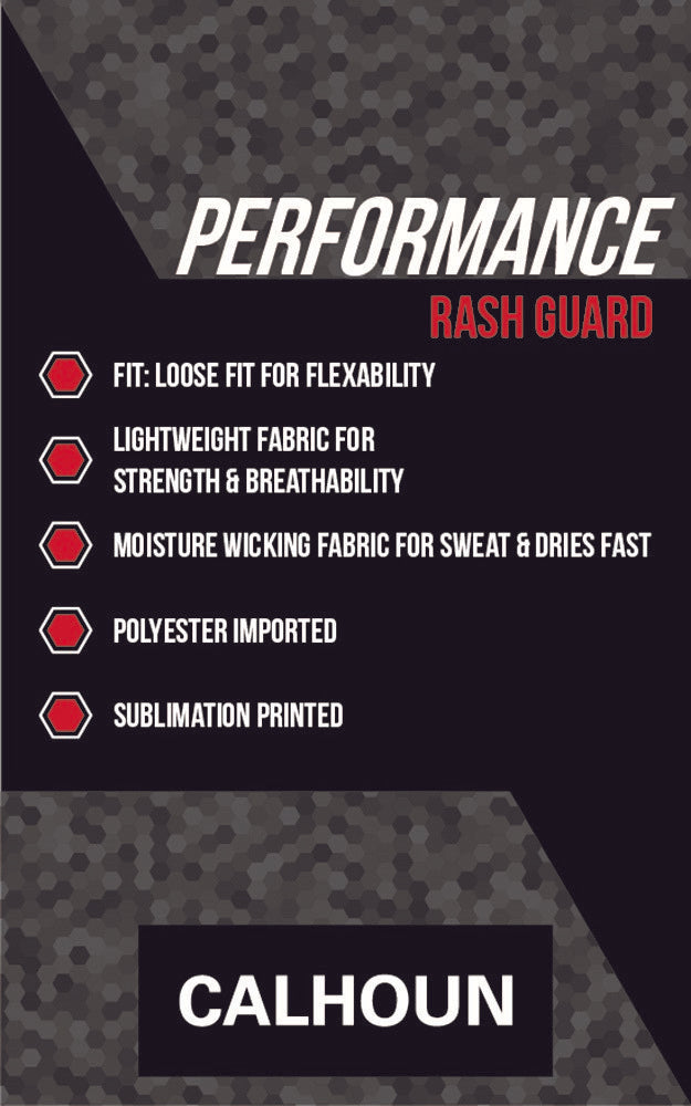 Performance Rashguard Information: Polyester Imported, loose fit for flexibility, moisture wicking fabric.