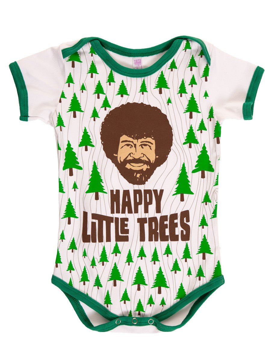 Bob Ross Baby Diaper Suit  "Happy Little Trees" Front With Photo of Bob Ross Face