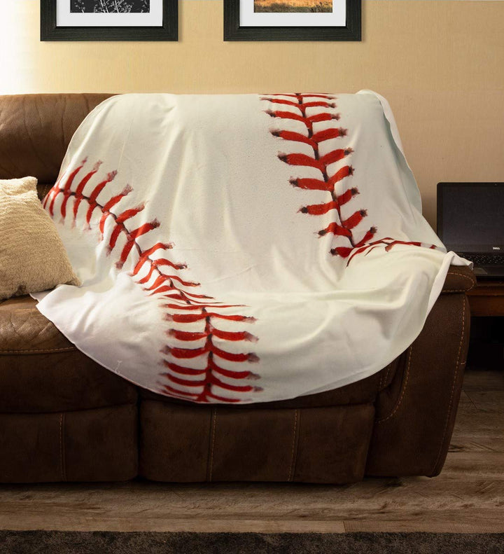 Realistic Baseball Throw Blanket, Lightweight Throw Shown on Couch..