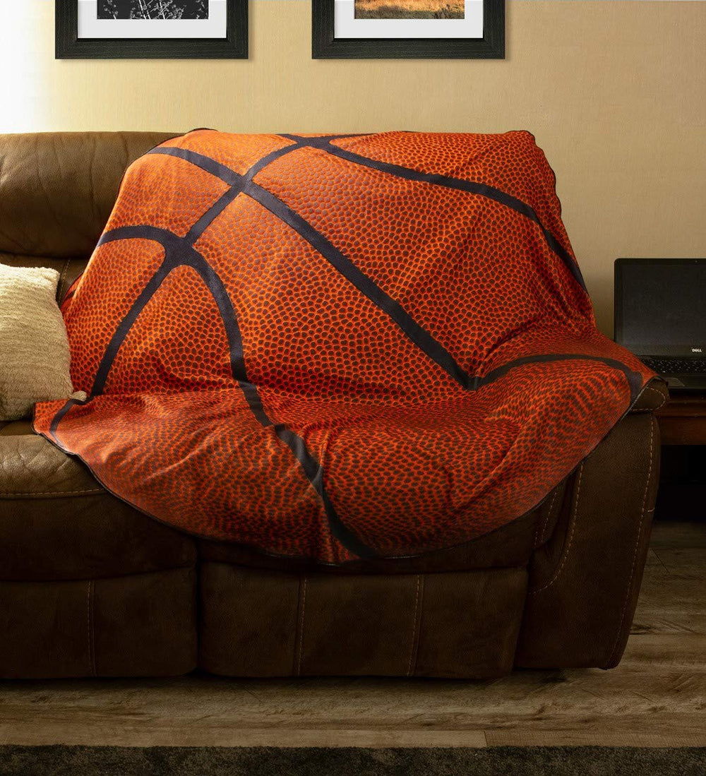 Realistic Basketball Throw Blanket, Lightweight Blanket. Lifestyle Photo.