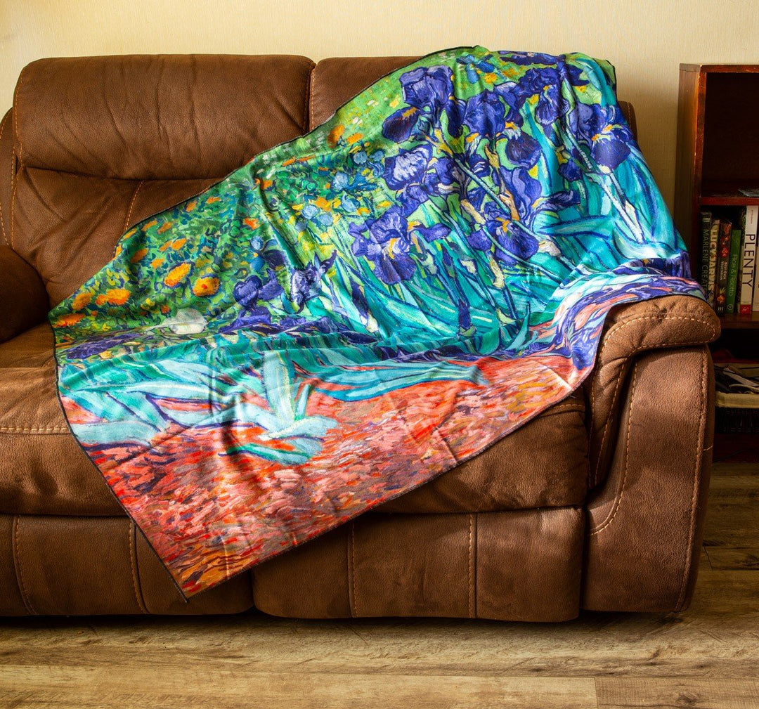 Realistic Vincent van Gogh Throw Blanket. Novelty Blanket. Shown on Couch. 