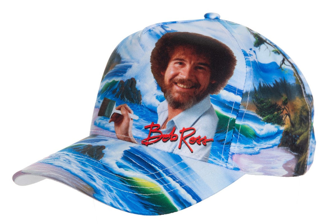 Officially Licensed Bob Ross "Mountain By The Sea" Ball Cap - Available For Pre-Order Full Front With Bob Ross Signature In Red