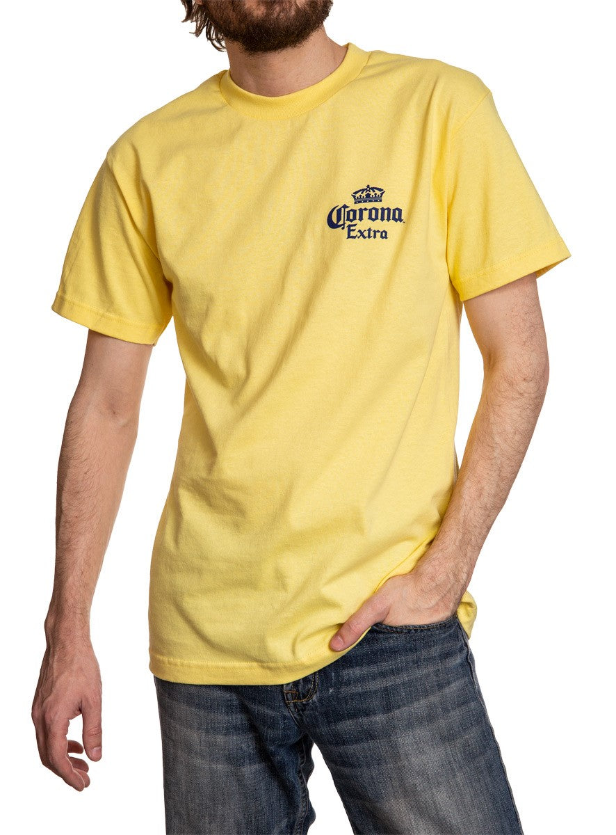 Men's Corona Extra Beachside T-Shirt- Banana Front Top Corner Logo Small
