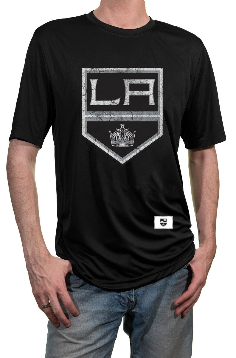 Los Angeles Kings Short Sleeve Rashguard T-Shirt in Black, Front View.