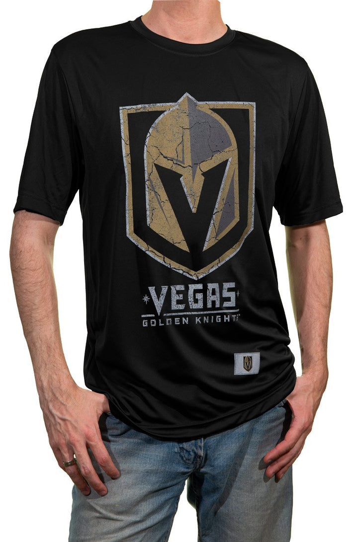 NHL Mens Loose Fit Performance Rashguard Wicking Short Sleeve Shirt- Vegas Golden Knights Front