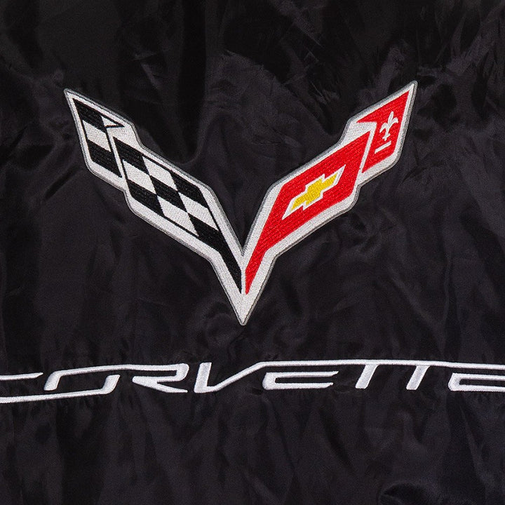 Close Up of Embroidered Corvette Logo.