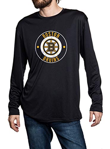 Boston Bruins Loose Fit Long Sleeve Rashguard, Distressed Logo in Middle of Chest. 