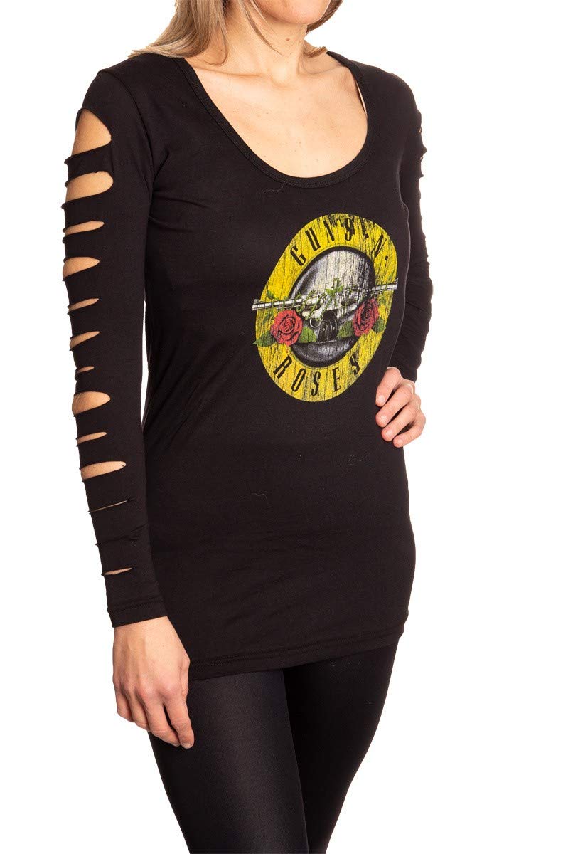 Guns N Roses Distressed Logo Long Sleeve in Black Side VIew