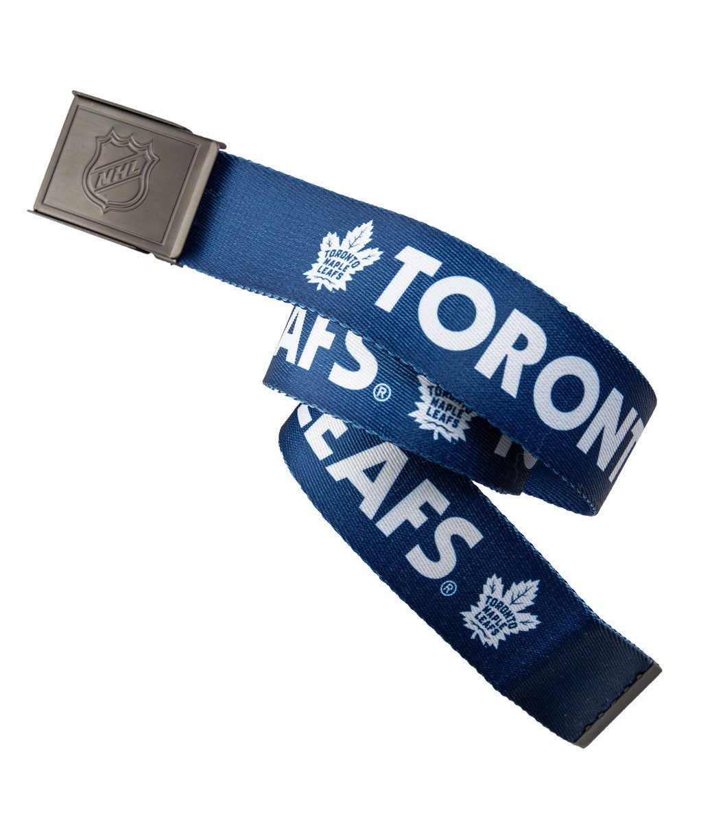 NHL Mens Woven Adjustable Team Logo Belt- Toronto Maple Leafs Belt Swatch
