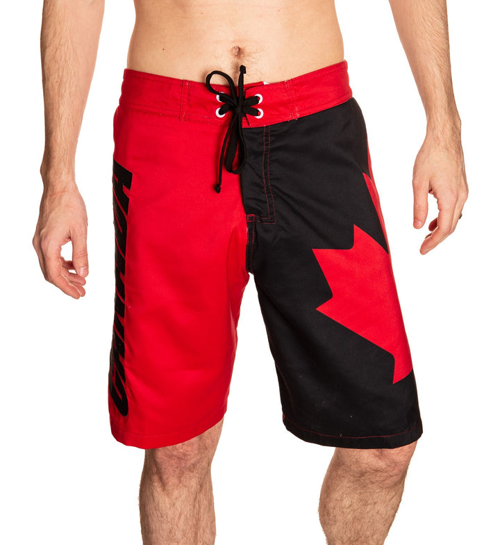 Canada Flag Boardshorts in Red and Black Front View
