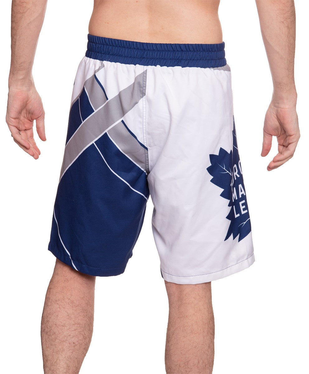 Men's Officially Licensed NHL Diagonal Boardshorts - Toronto Maple Leafs Full Back Photo OF Man Wearing Shorts