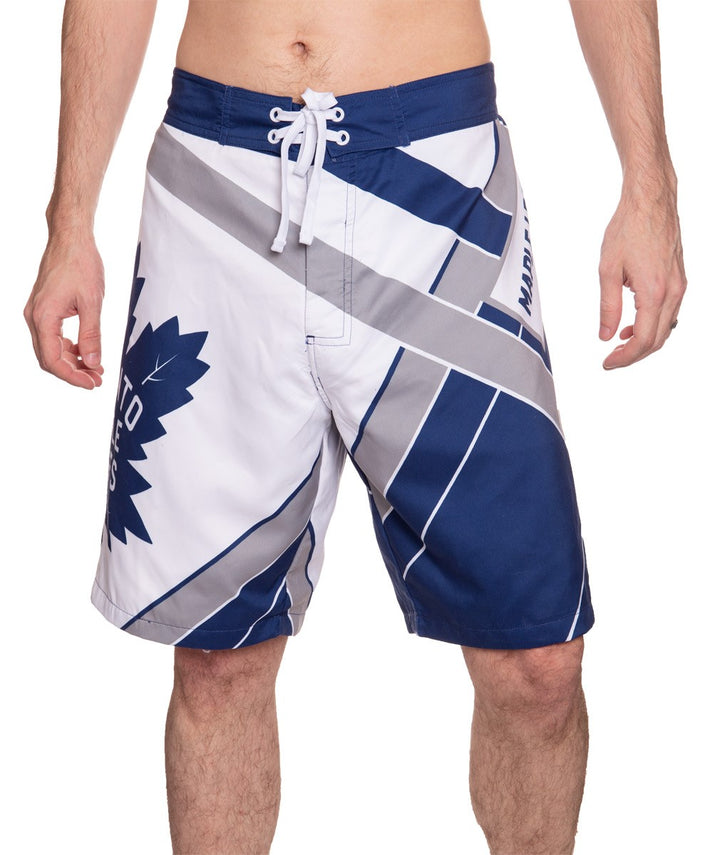 Men's Officially Licensed NHL Diagonal Boardshorts - Toronto Maple Leafs Full Front Photo OF Man Wearing Shorts