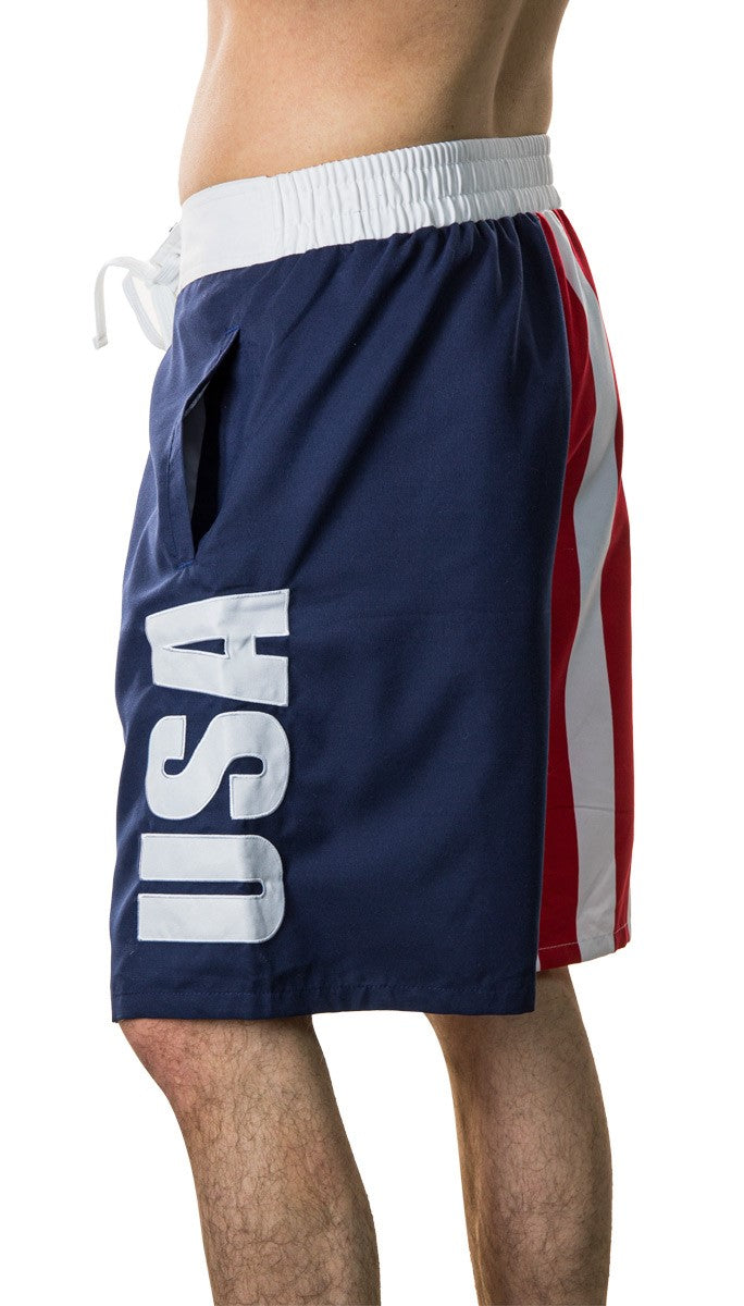 Men's Americana USA Flag Fourth of July Swim Board Shorts USA Side