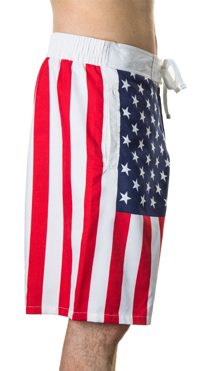Men's Americana USA Flag Fourth of July Swim Board Shorts Flag Side