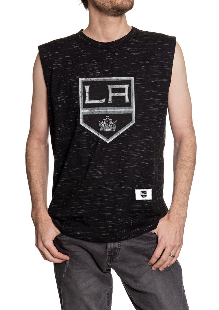 Men's Team Logo Crew Neck Space Dyed Cotton Sleeveless T-Shirt- Los Angeles Kings Full Front Logo Tank 