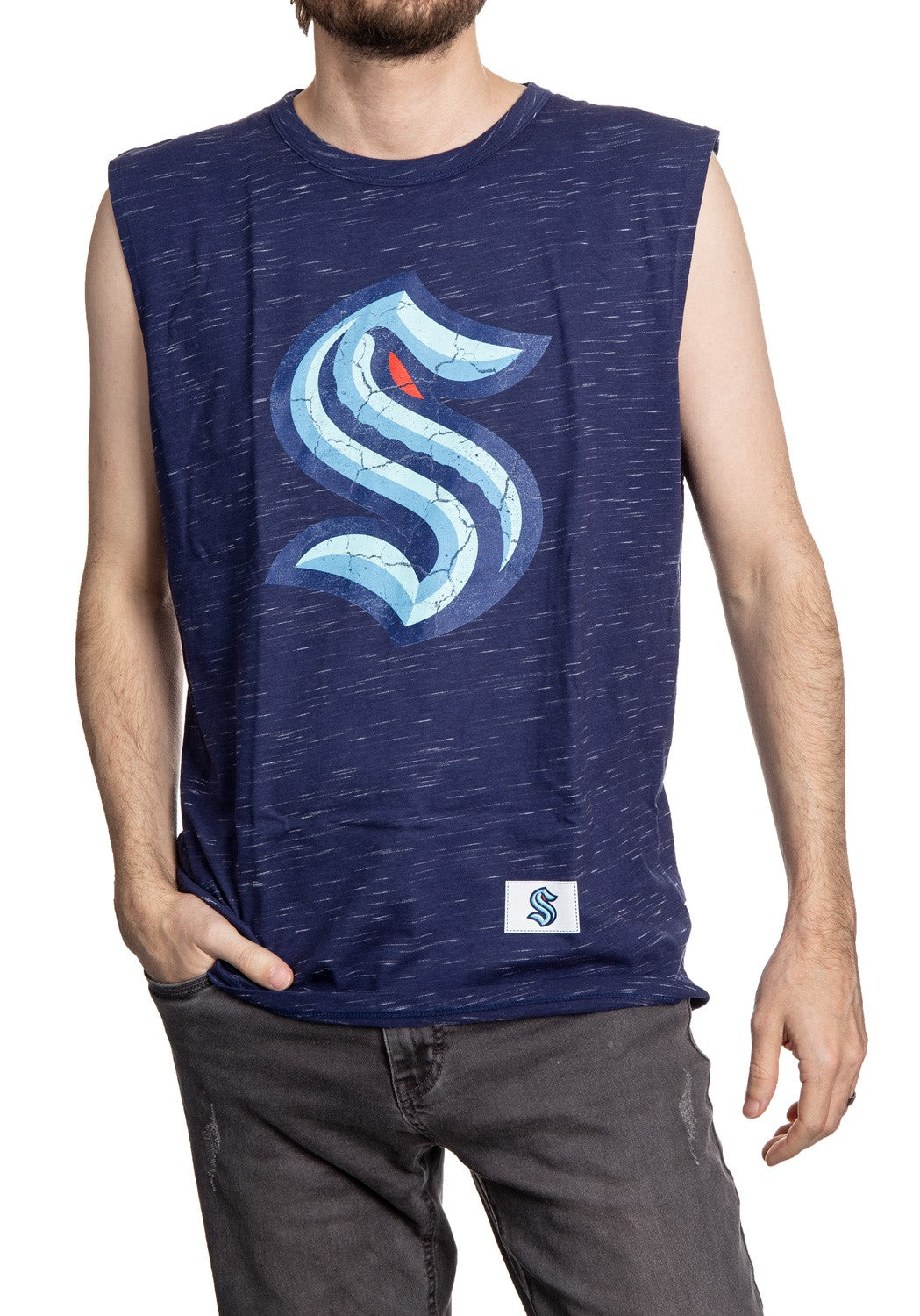 Seattle Kraken Logo Sleeveless Shirt for Men – Crew Neck Space Dyed
