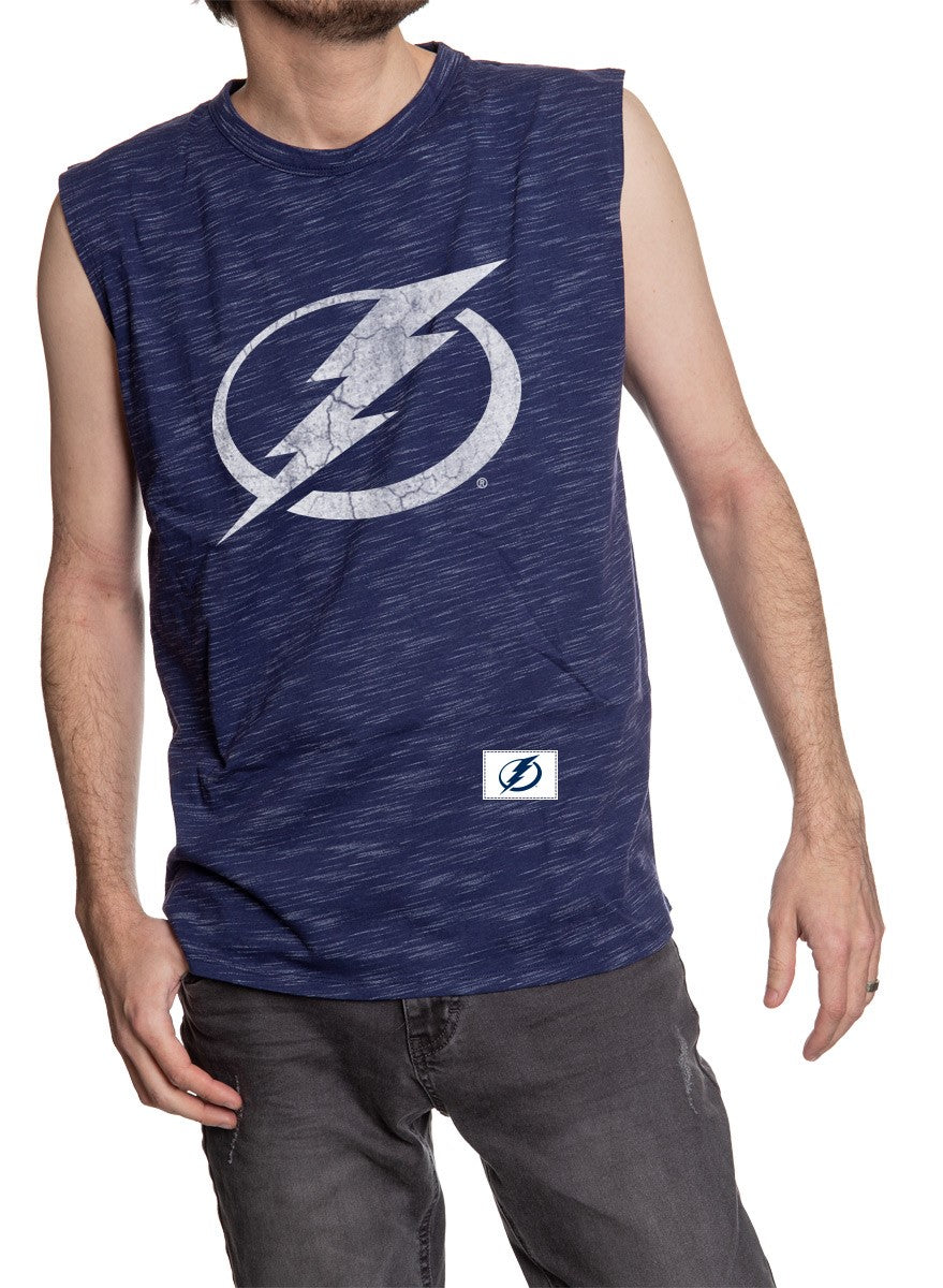 Men's Team Logo Crew Neck Space Dyed Cotton Sleeveless T-Shirt- Tampa Bay Lightning Full Front Logo Tank