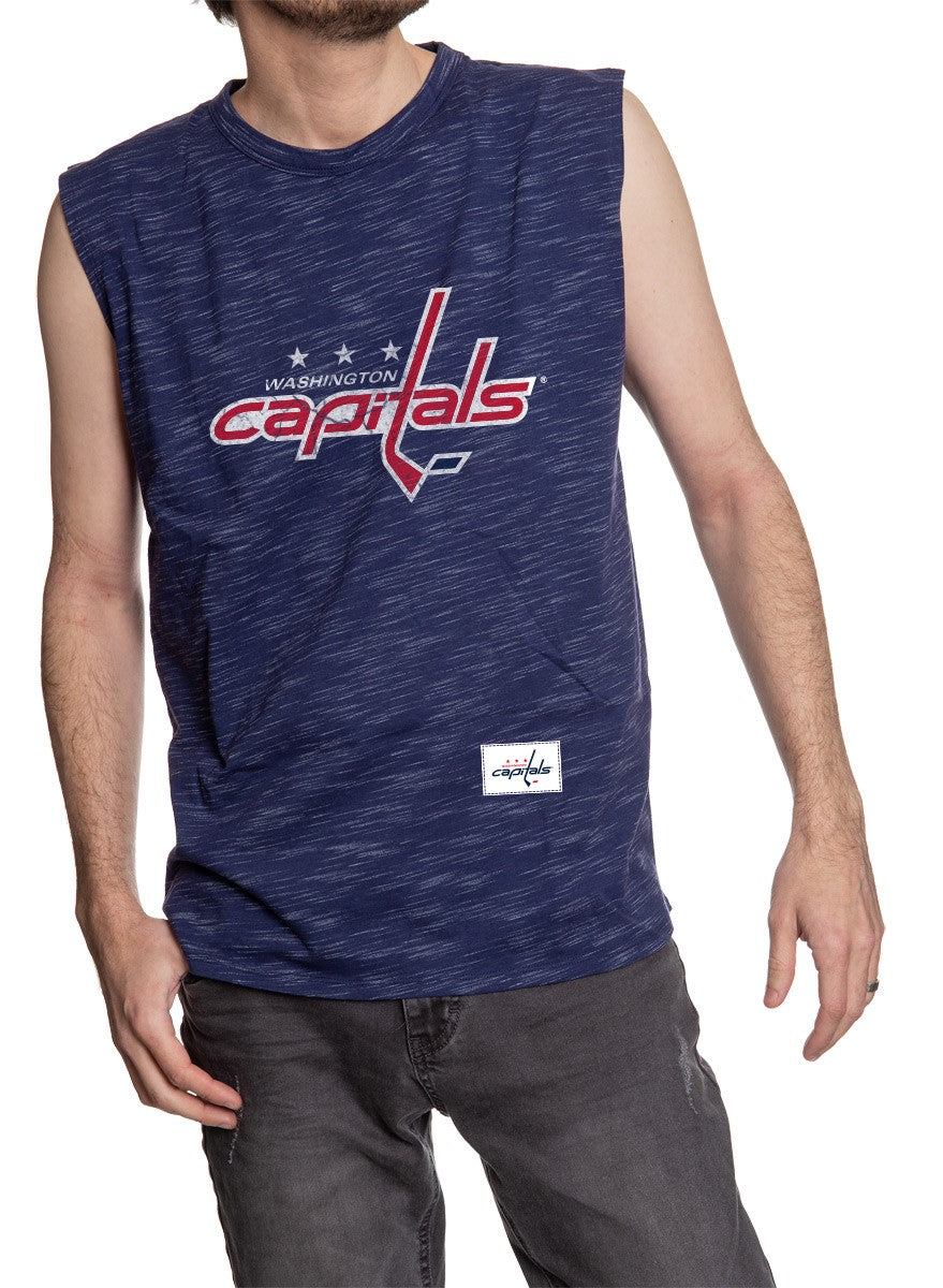 Men's Team Logo Crew Neck Space Dyed Cotton Sleeveless T-Shirt- Washington Capitals Full Length Front Photo