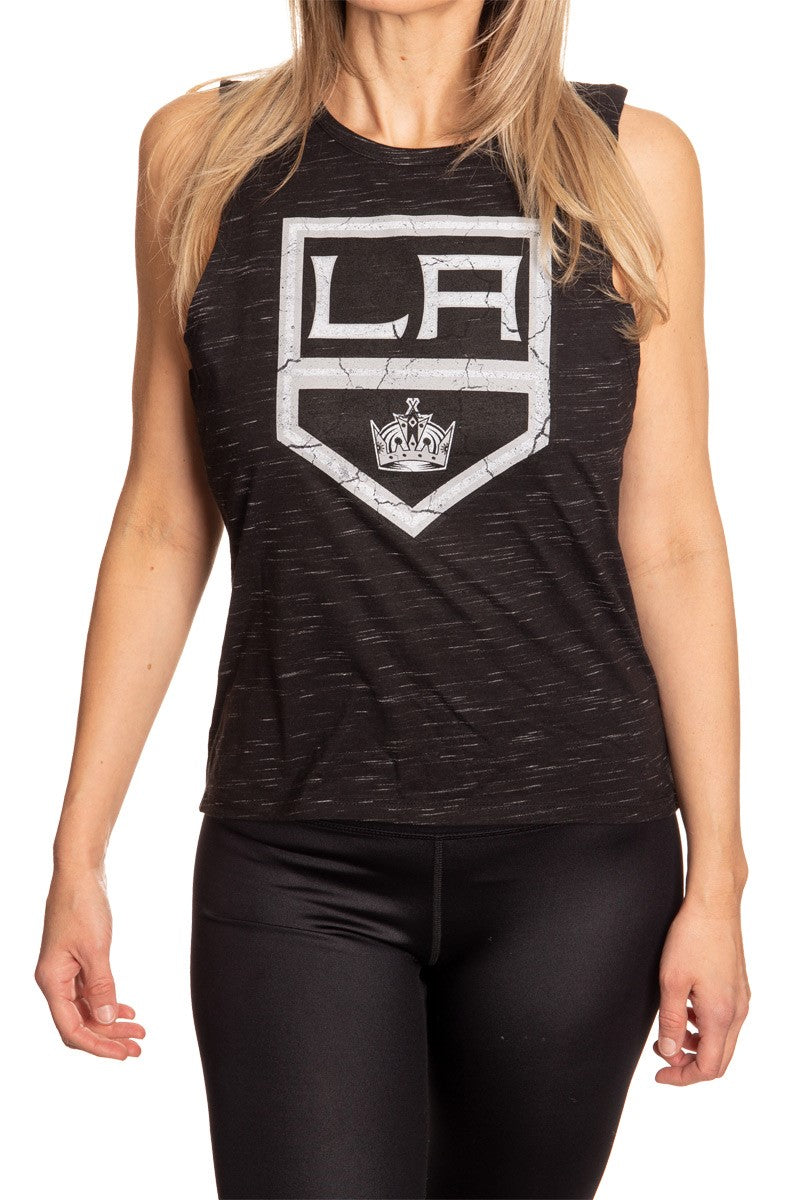 Ladies NHL Team Logo Crew Neck Space Dyed Sleeveless Tank Top Shirt- Los Angeles Kings Full Front View With Logo