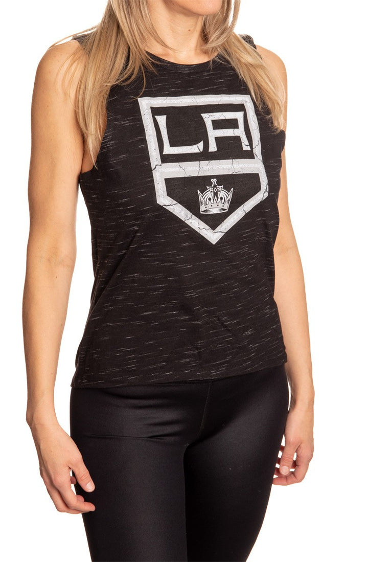 Ladies NHL Team Logo Crew Neck Space Dyed Sleeveless Tank Top Shirt- Los Angeles Kings Full Size View With Logo