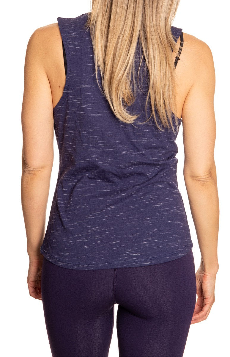 Ladies NHL Team Logo Crew Neck Space Dyed Sleeveless Tank Top Shirt- St. Louis Blues Full Length Back View With Logo