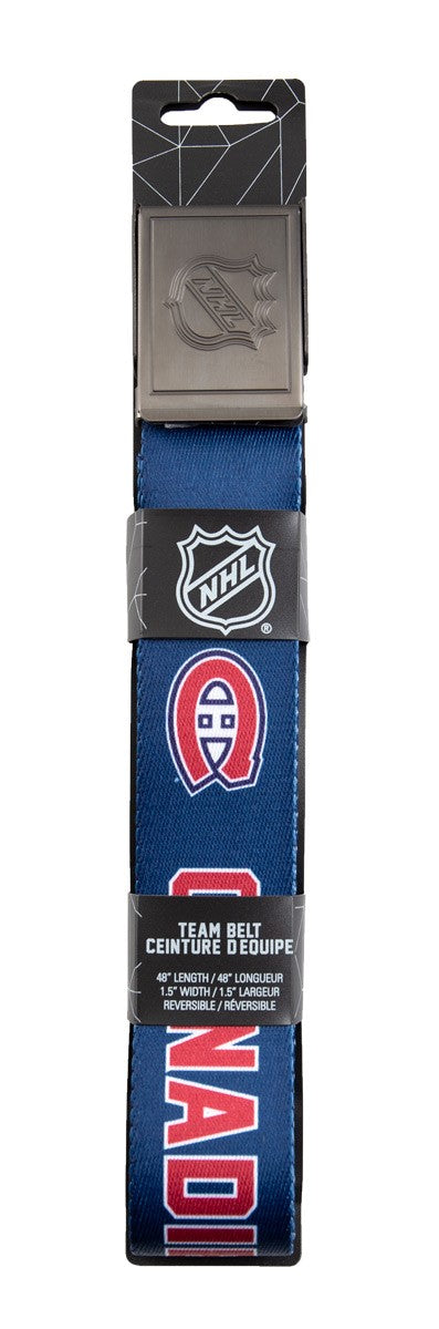 NHL Mens Woven Adjustable Team Logo Belt- Montreal Canadiens Belt in Package