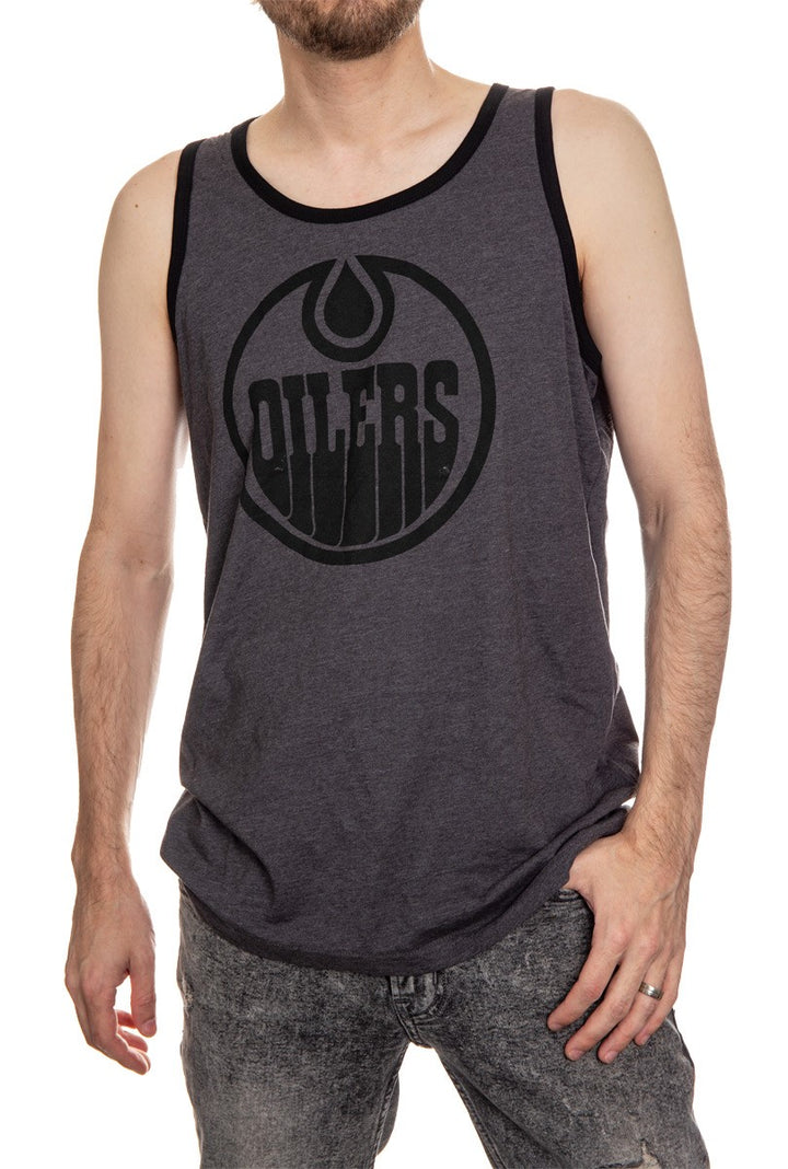 Edmonton Oilers Large Logo Tank Top Blackout Collection Front View.