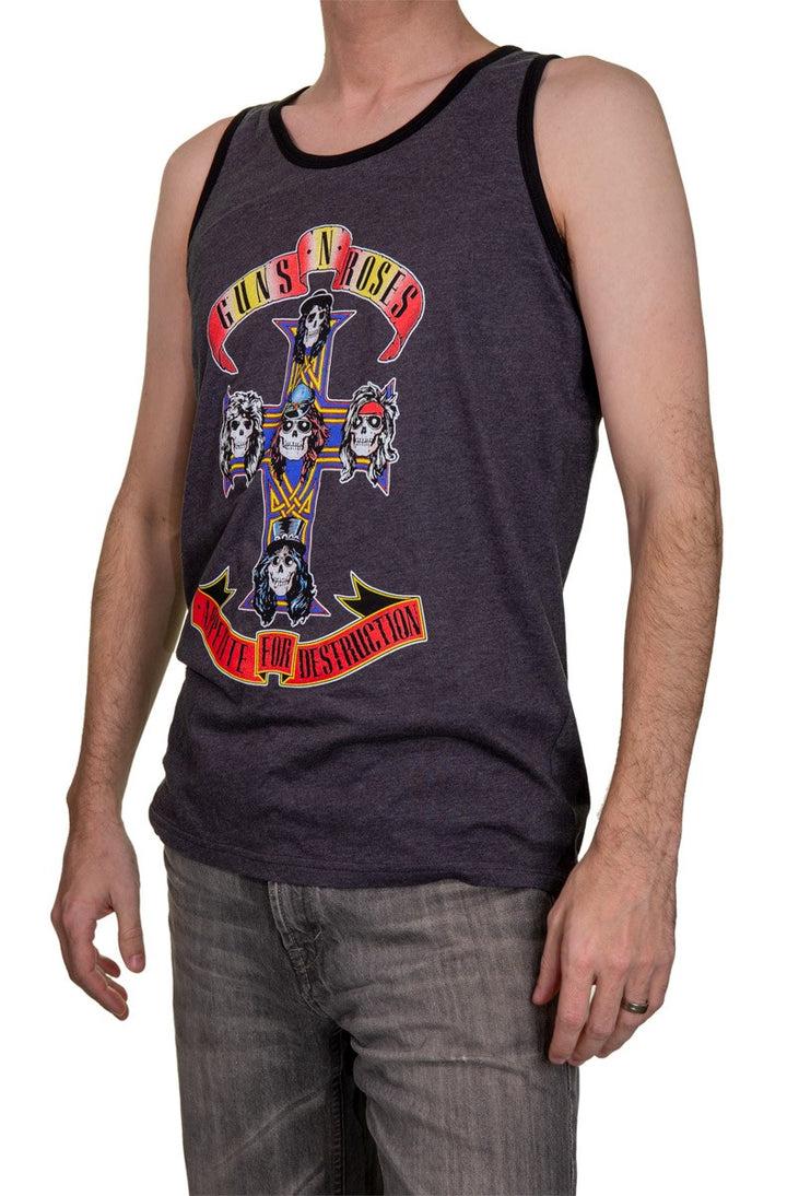Men's Guns N Roses Appetite for Destruction Tank Top Side View Man Wearing Tank and Jeans