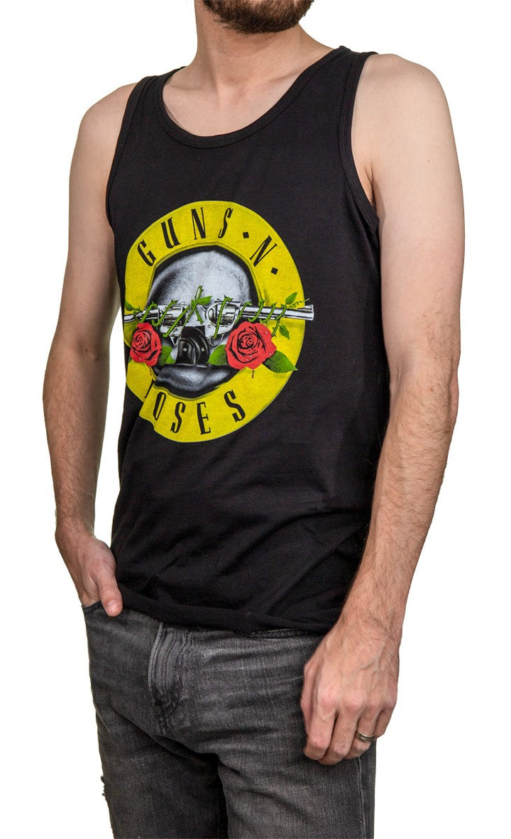 Men's Guns N Roses Bullet Logo Tank Top Side View Man With Hand In Pocket