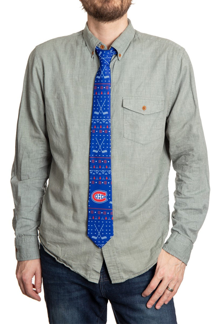 Montreal Canadiens Ugly Christmas Tie Modeled.