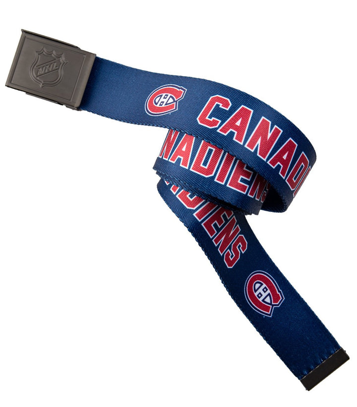 NHL Mens Woven Adjustable Team Logo Belt- Montreal Canadiens Belt Swatch