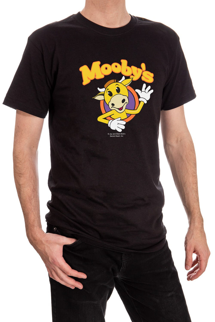 Mooby's Black T-Shirt. Officially Licensed Jay and Silent Bob Apparel. 