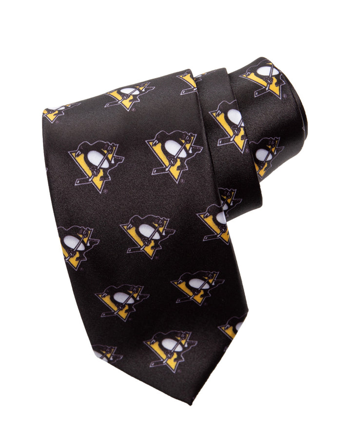 Pittsburgh Penguins All Over Team Logo Necktie, Black