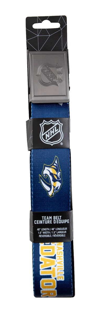 NHL Mens Woven Adjustable Team Logo Belt- Nashville Predators in packaging