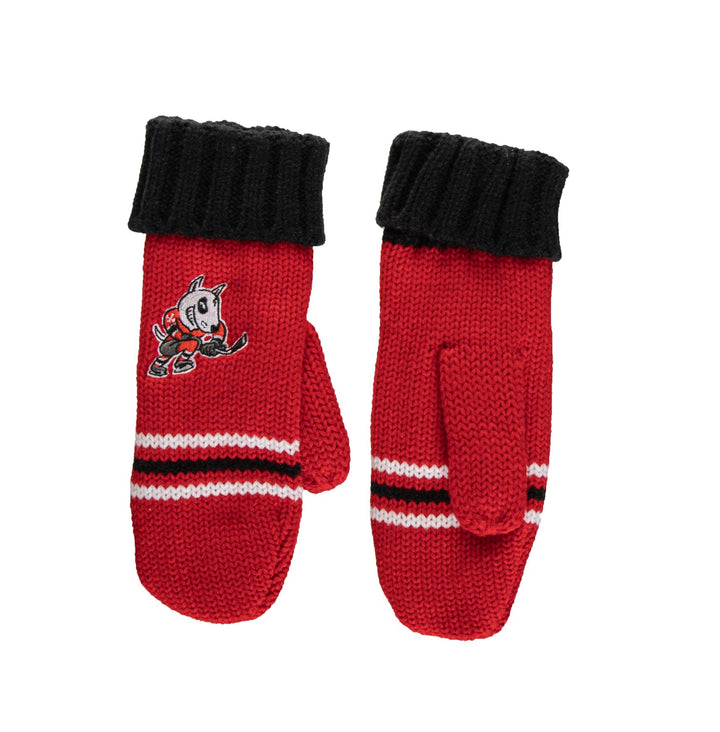 Niagara IceDogs Knit Mittens Front and Back View.