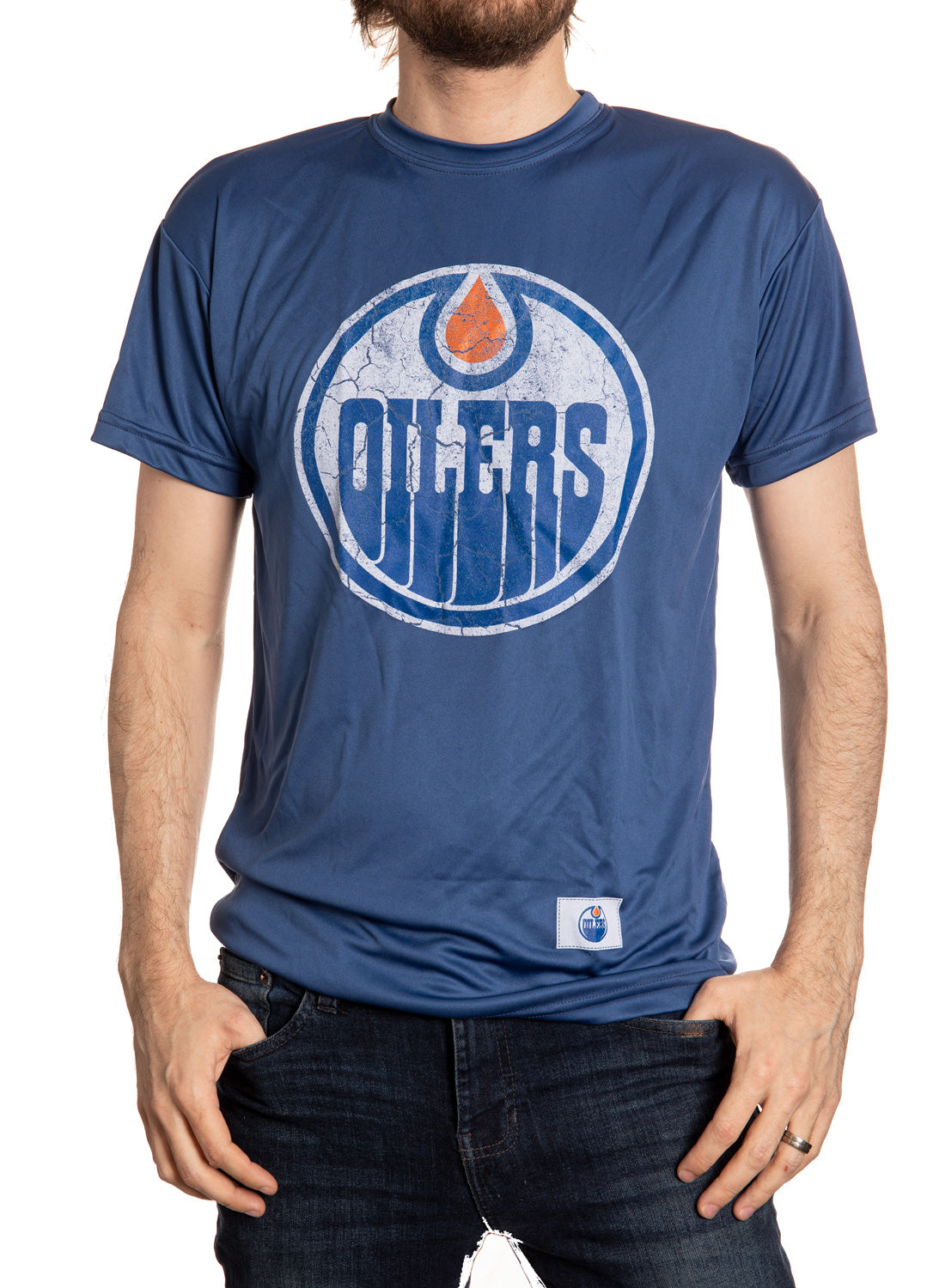Edmonton Oilers Distressed Logo T-Shirt Front View