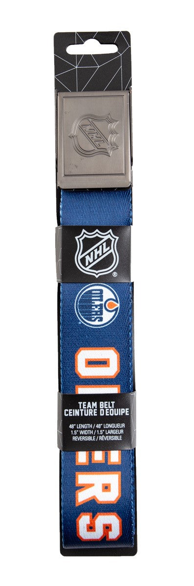 NHL Mens Woven Adjustable Team Logo Belt- Edmonton Oilers Belt in Package