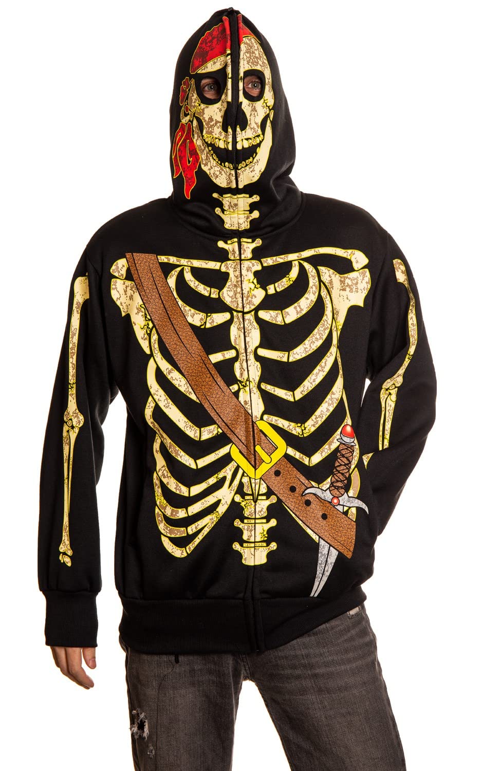 Glow in the Dark Pirate Skeleton Hoodie - Full Zip Hooded Costume